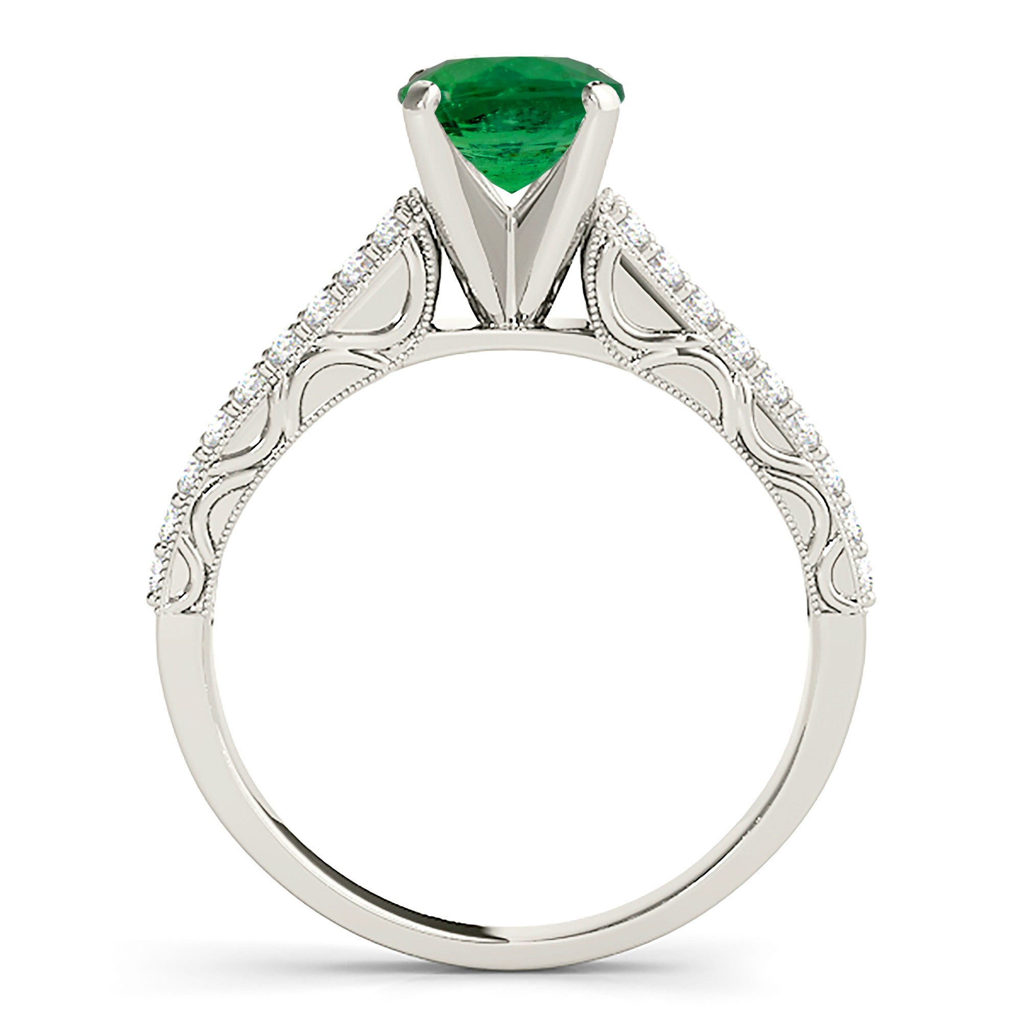 1.14 ct. Genuine Solitaire Emerald Ring With 0.35 ctw. Double Row Diamond Band-VIRABYANI